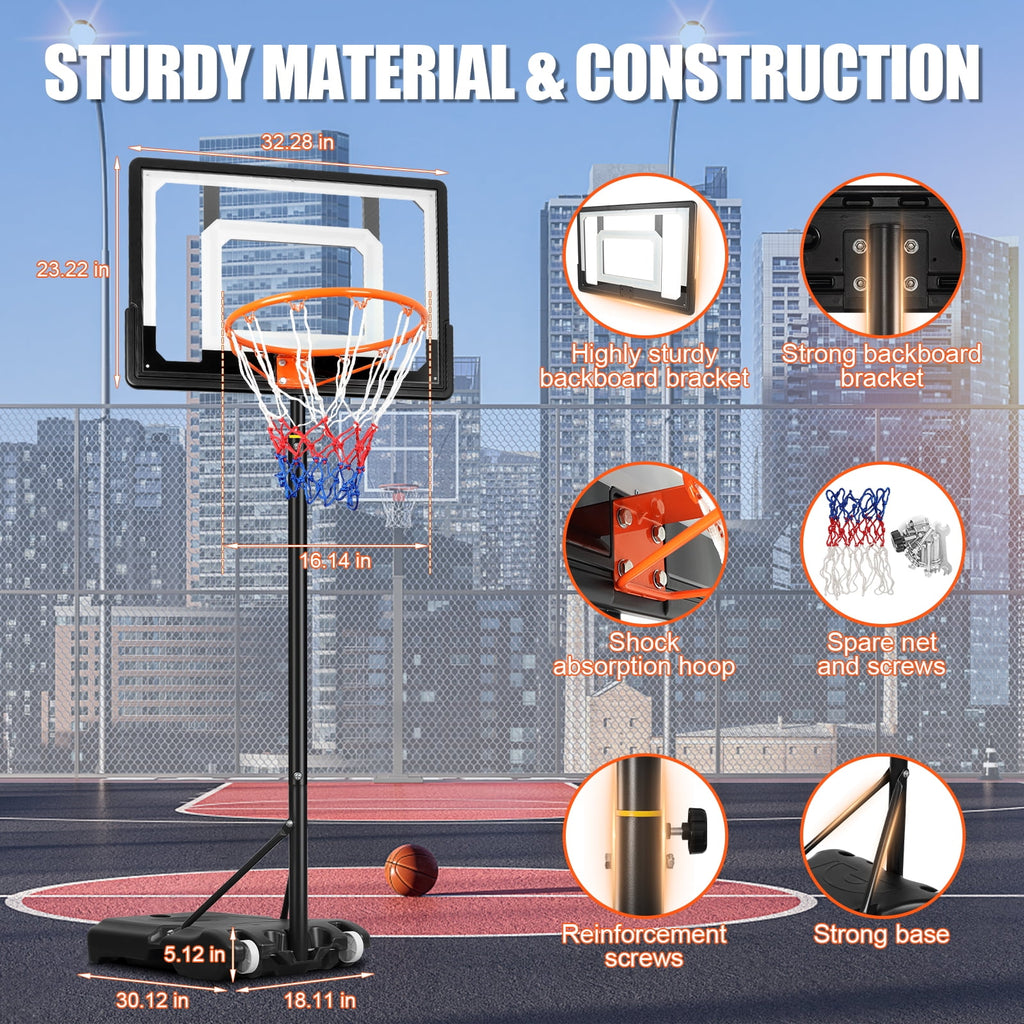 Airfind Kids Basketball Hoop Portable 5-7ft Adjustable 32in Backboard with Wheels