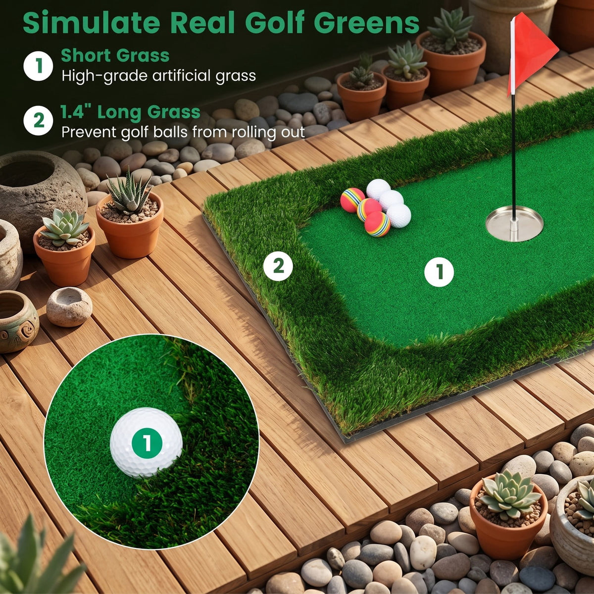 Airfind Floating Golf Green for Pool with 6 Golf Balls, Golf Flag, Hitting Mat and Tee, Waterproof EVA Practice Putting Green for Backyard Pool Party, Green