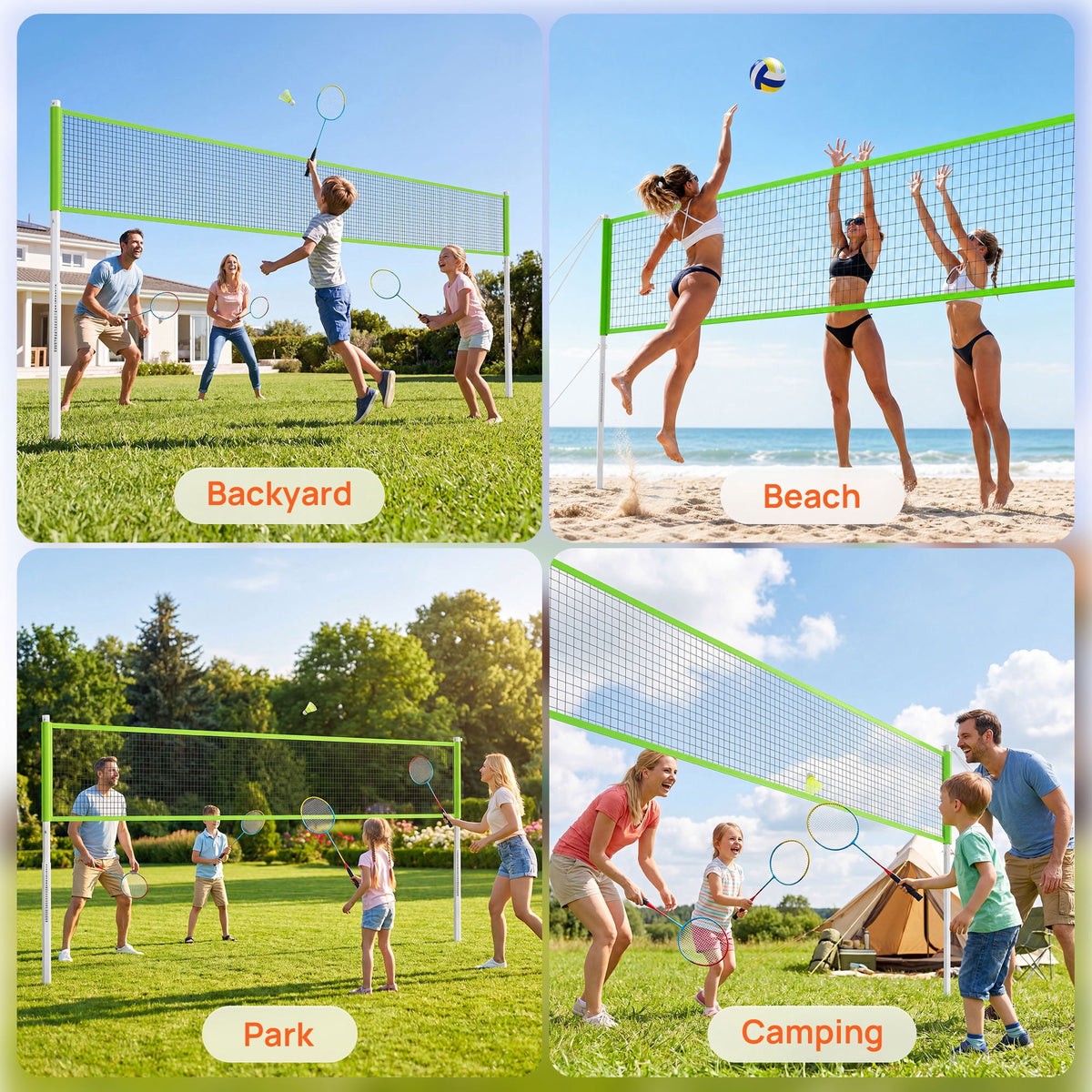 Airfind Volleyball and Badminton Set, Outdoor Portable Badminton Net with Adjustable Height, Complete Net Set with Accessories for Backyard and Beach