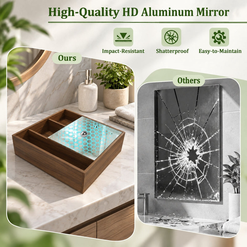 Airfind Wall-Mounted Mirror Cabinet with 2 Hidden Shelves and 3 Open Compartments, 22 lbs Capacity, Engineered Wood Frame, 22 x 6 x 24 Footprint