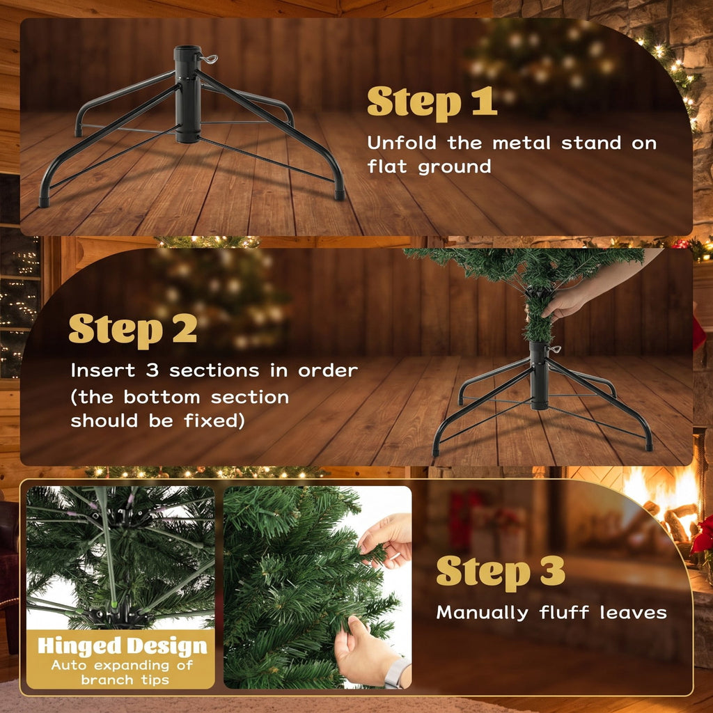 Airfind 6/7/8 Feet Hinged Christmas Tree with PVC Branch Tips Warm White LED Lights-6 ft, PVC Metal Frame, White