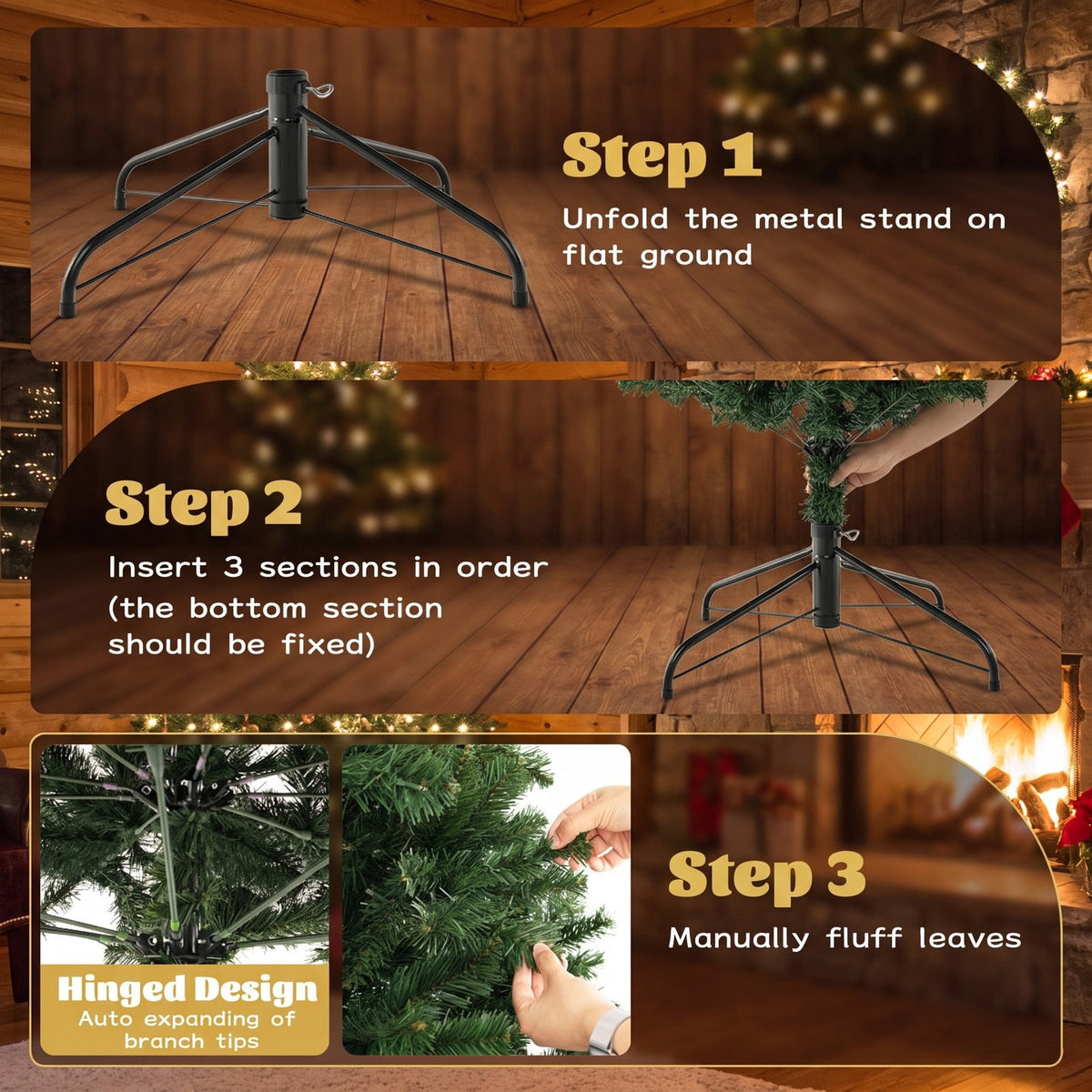 Airfind 6/7/8 Feet Hinged Christmas Tree with PVC Branch Tips Warm White LED Lights-6 ft, PVC Metal Frame, White