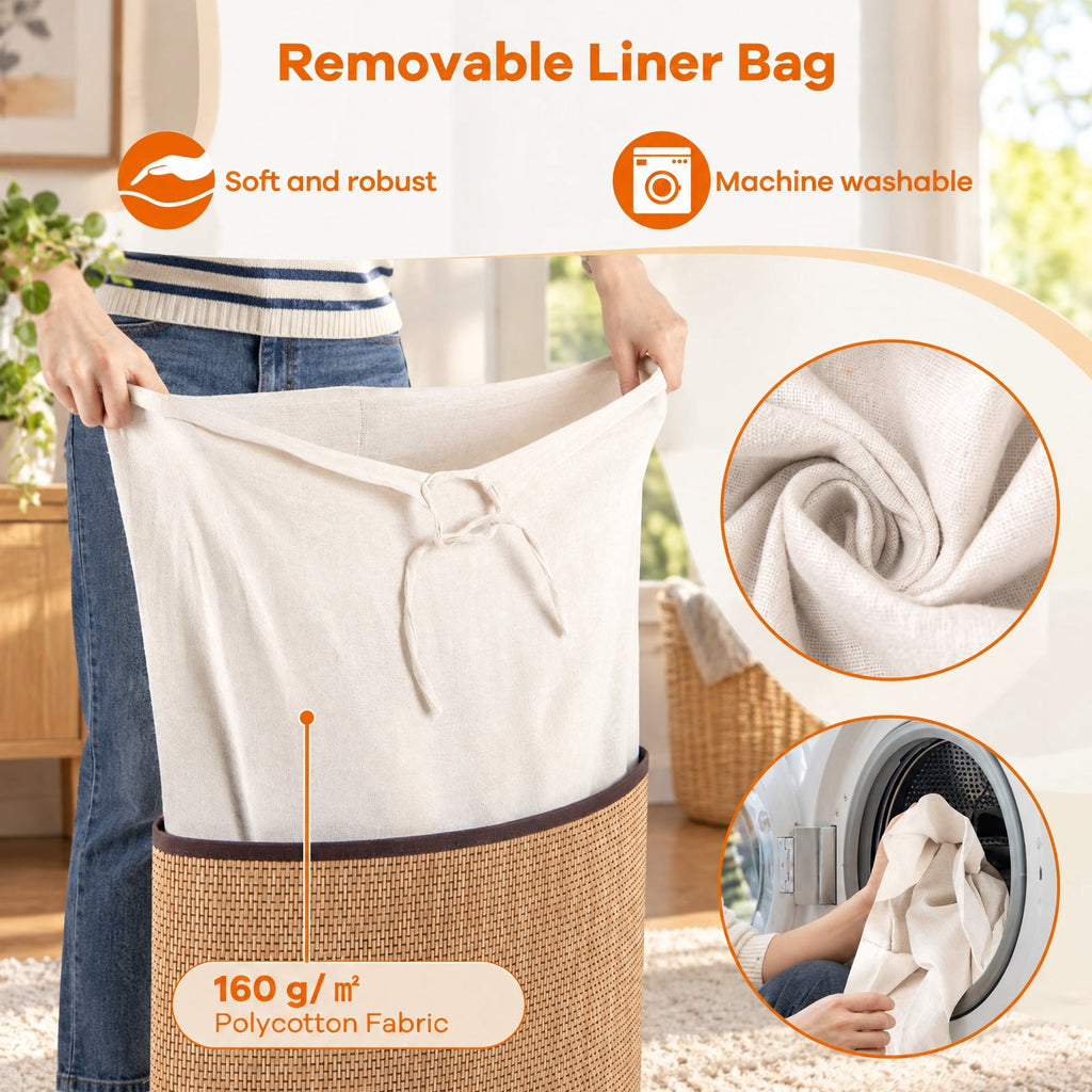 Airfind Bamboo Laundry Hamper Basket with Lid and Removable Liner Bag, Bamboo and polyester cotton Frame, Yellow