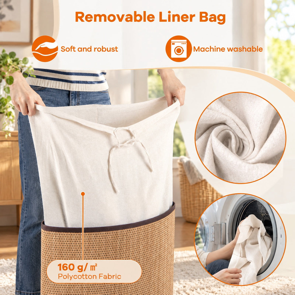 Airfind Bamboo Laundry Hamper Basket with Lid and Removable Liner Bag, Bamboo and polyester cotton Frame, Yellow