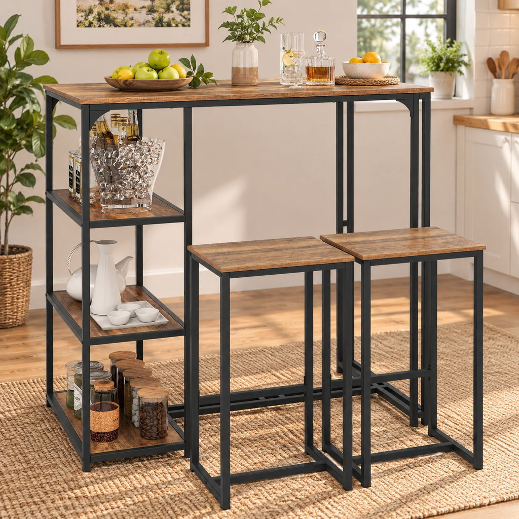 Airfind 3-Piece Bar Table Set for 2 Bar-Height Dining Table with 2 Stools, 220 lbs Capacity, MDF Metal Frame, Coffee