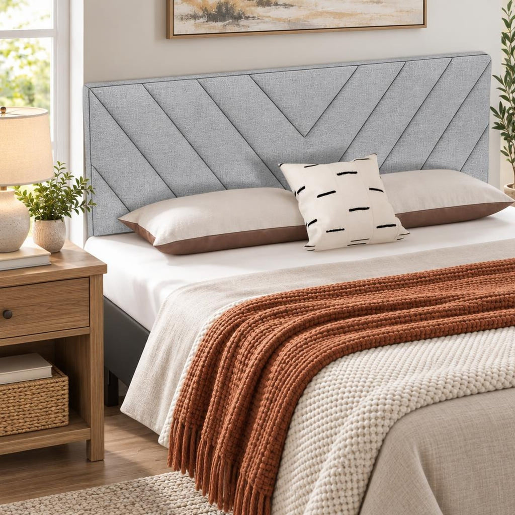Airfind Linen Upholstered Headboard for Full and Queen Size Bed Frames, Linen Fabric Sponge Rubber Wood MDF Frame, 64 x 3 x 45.5 Footprint, Gray