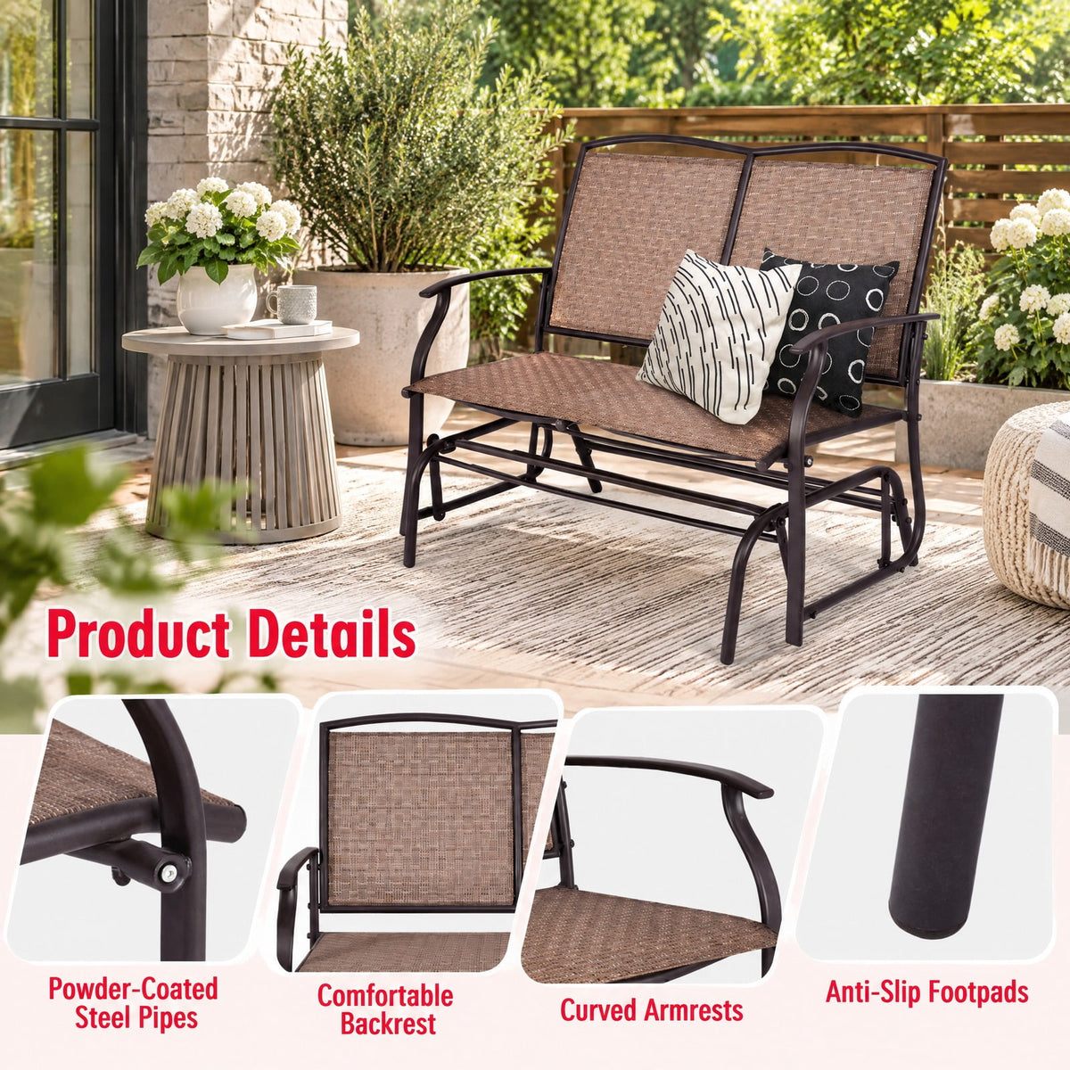 Airfind Outdoor Iron Patio Rocking Chair for Backyard and Lawn, 396 lbs Capacity, Steel and textilene Frame, 41.3 x 28.1 x 36.6 Footprint, Black