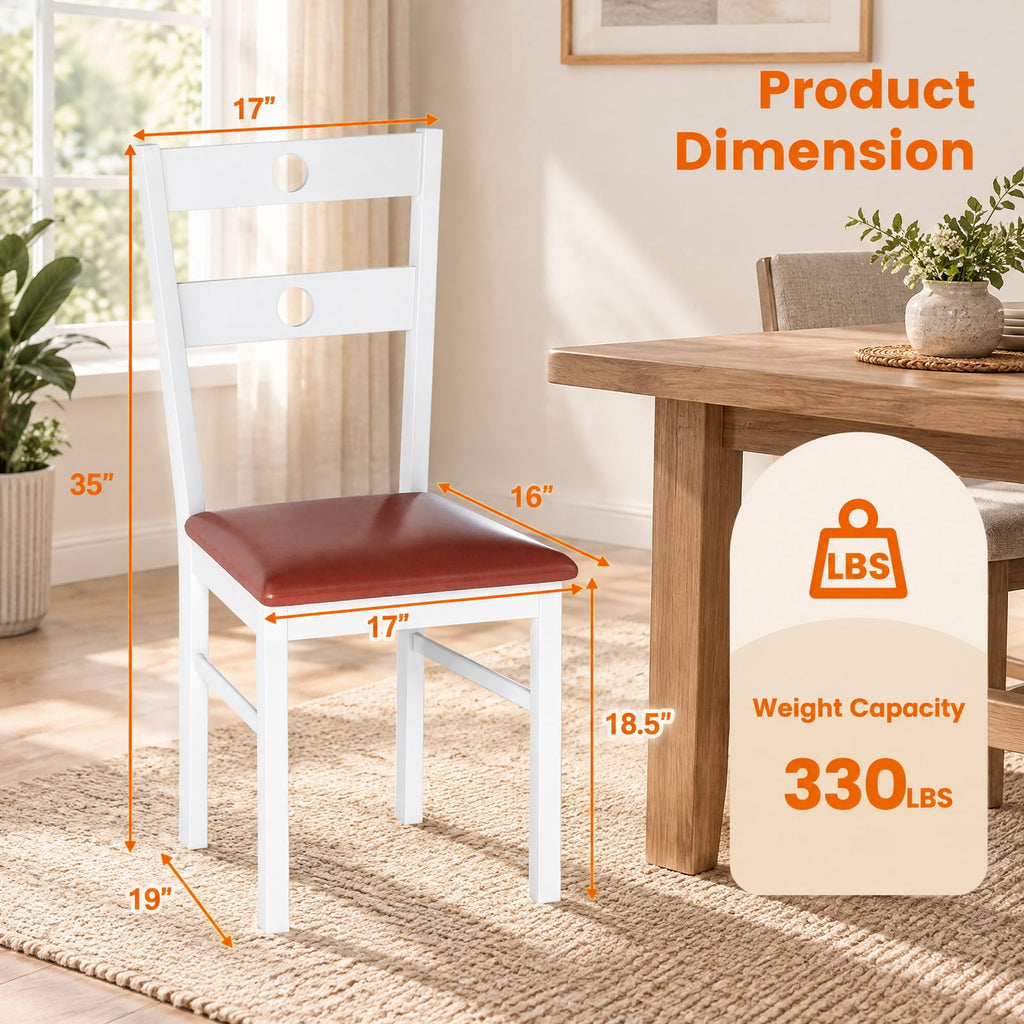 Airfind Wooden Dining Chairs Set of 4 Armless Kitchen Chairs with Hollowed Backrest, 330 lbs Capacity, Rubber Wood PU Leather Sponge MDF Frame