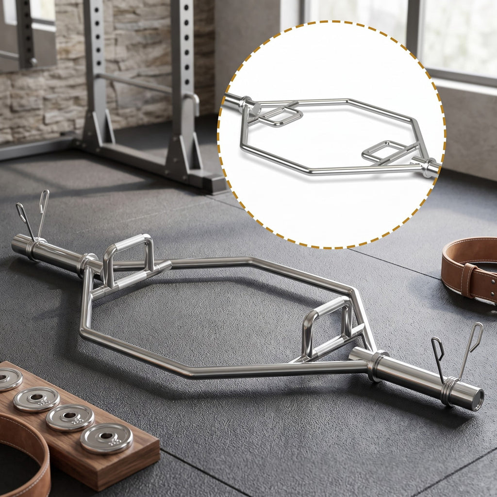 Airfind 56 Inch Olympic Hexagon Deadlift Trap Bar with Folding Grips, Chrome Steel Powerlifting Hex Bar with Dual Knurled Handles for Home Gym, 800 lbs Capacity, Silver