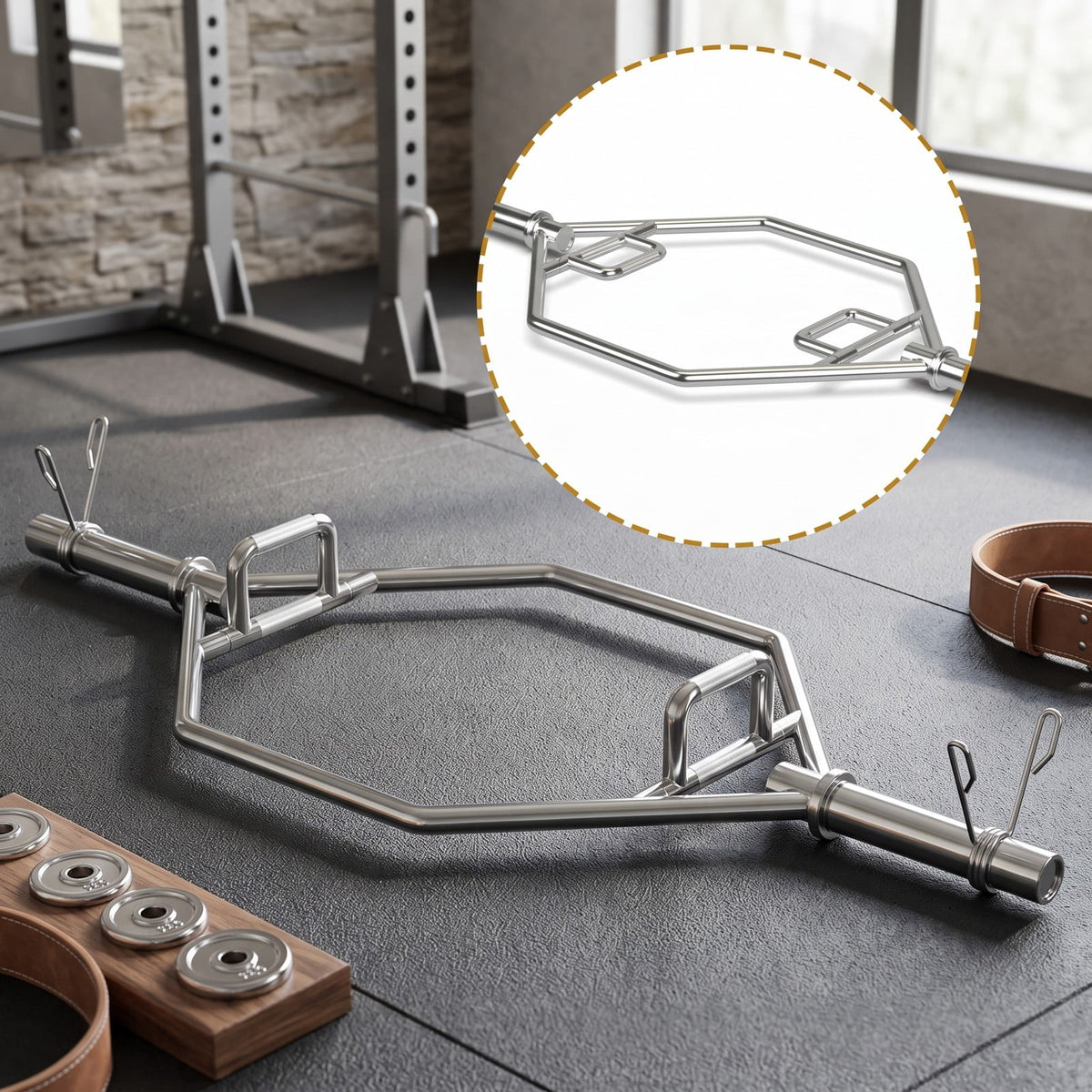 Airfind 56 Inch Olympic Hexagon Deadlift Trap Bar with Folding Grips, Chrome Steel Powerlifting Hex Bar with Dual Knurled Handles for Home Gym, 800 lbs Capacity, Silver