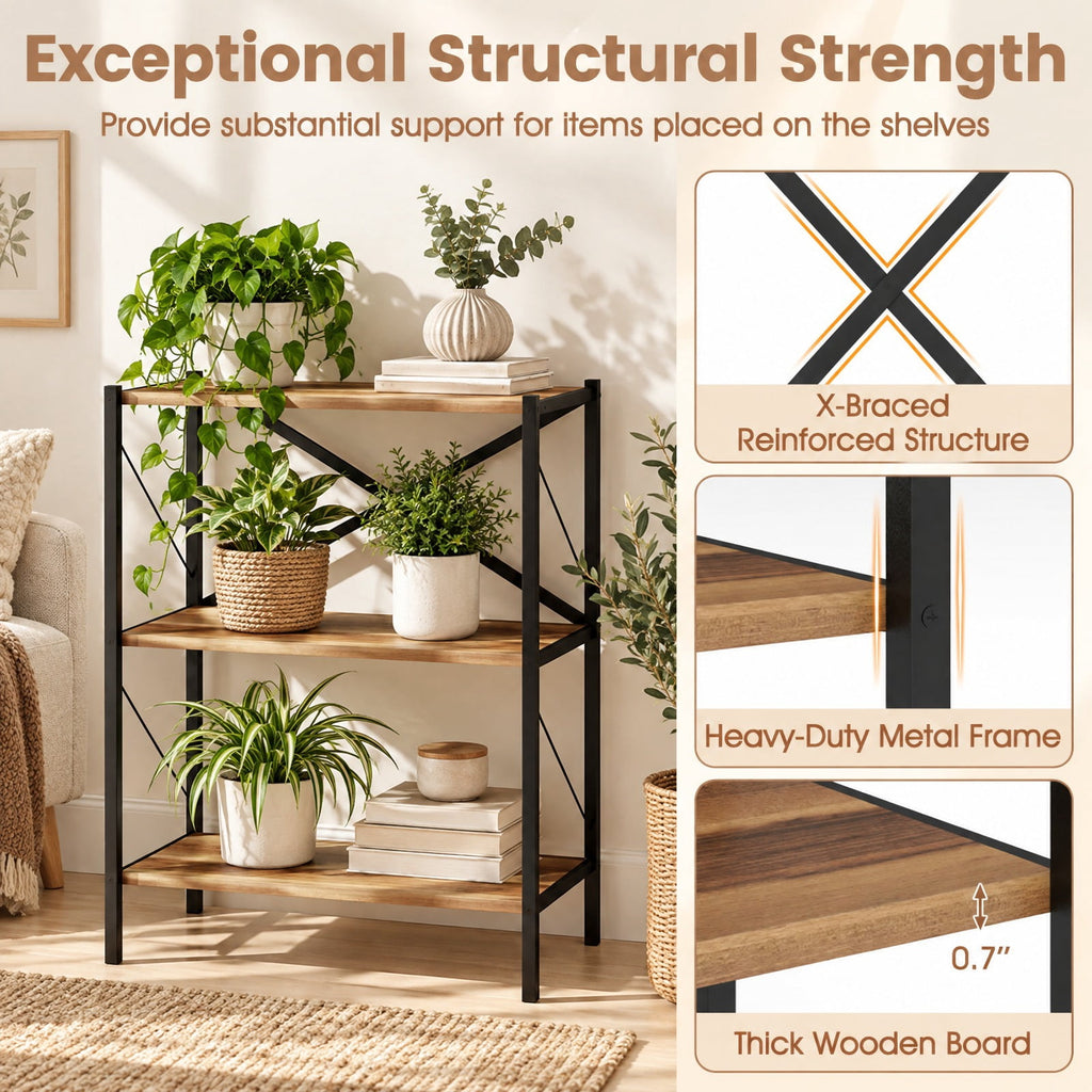 Airfind 3-Tier Bookshelf with Heavy, 5.5 lbs Capacity, Metal Engineered Wood Frame, Walnut, Product Dimensions 26 x 14 x 33.5 Spa