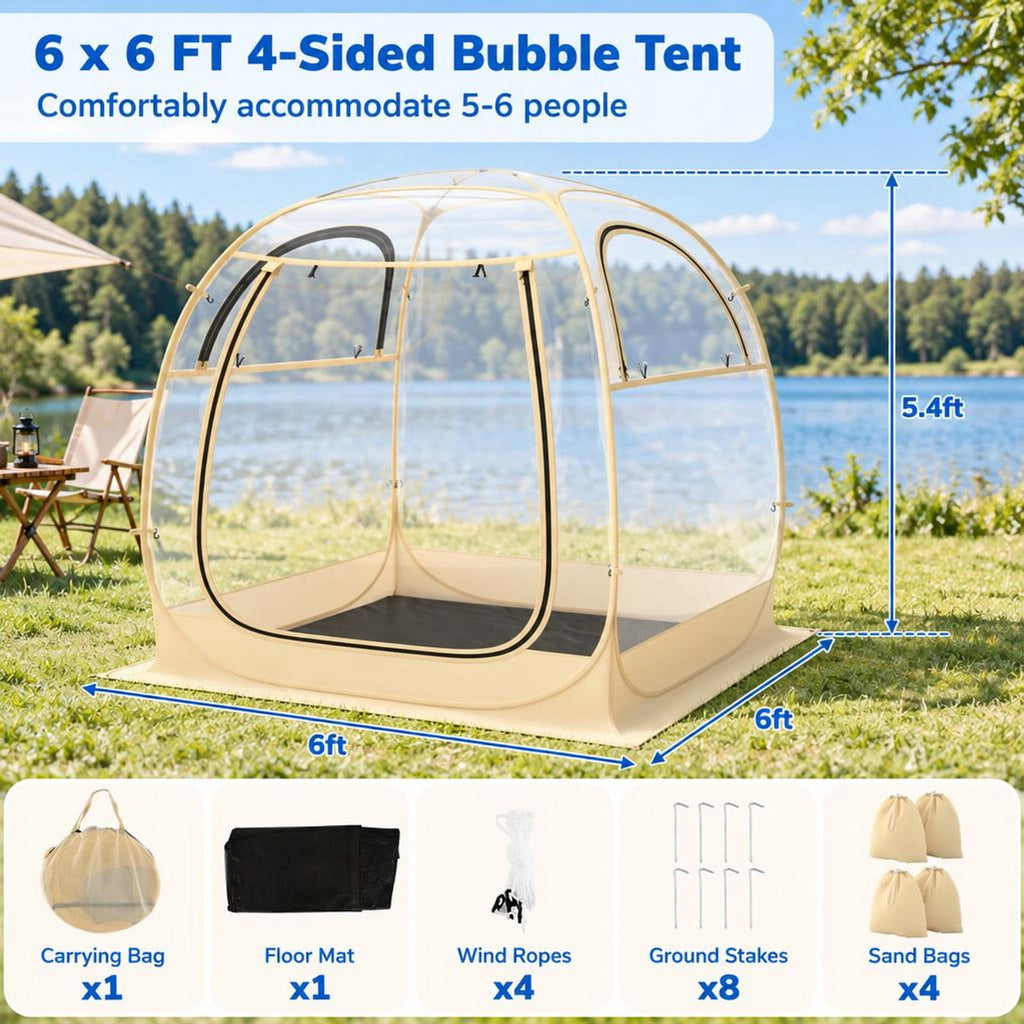 Airfind Instant Pop up Sports Tent with Carrying Bag and Floor Mat for 1-2/5-6 People, PVC Fiberglass S: Frame, 4.2 x 4.2 x 5.2 ft Footprint