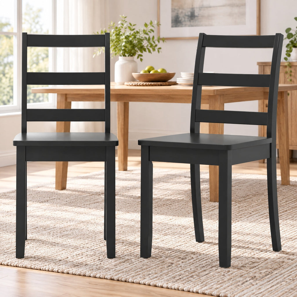 Airfind Set of 2 Wood Dining Chairs with Solid Rubber Wood Legs, 400 lbs Capacity, Rubber Wood MDF Plywood Frame, Black