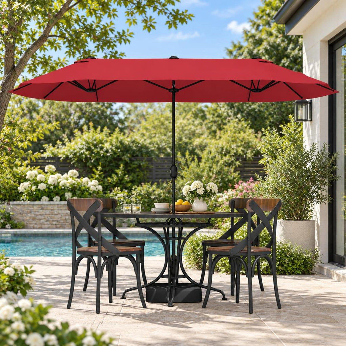 Airfind 13 Feet Double-Sided Patio Twin Table Umbrella with Crank Handle, Metal 180g Yarn Dyed Fabric PA Coating Frame