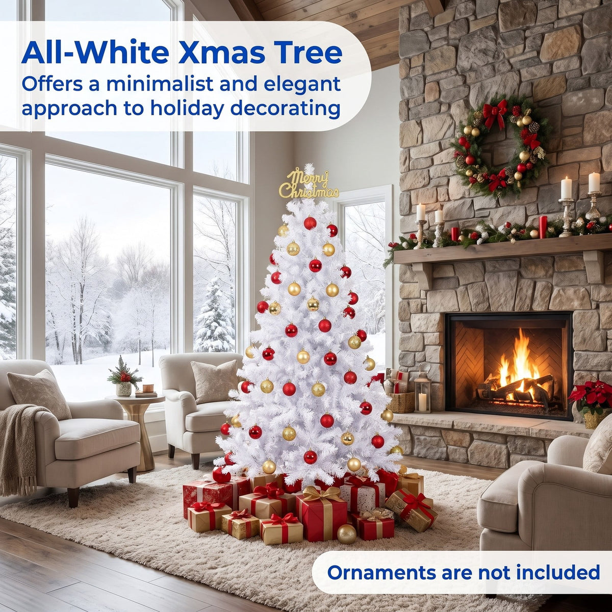 Airfind 6 Feet Artificial Christmas Tree Hinged Pre-Lit Xmas Tree with 11 Lighting Modes, White, Diameter of Stand 18 Inch /22 Inch