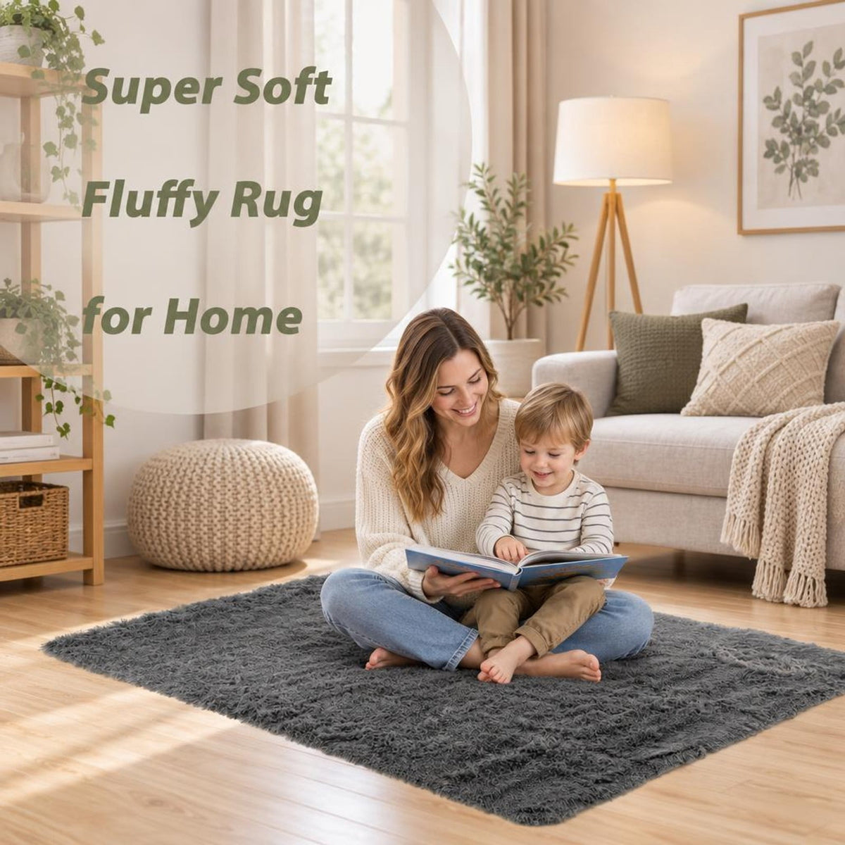 Airfind 4x6 Feet Modern Soft Shag Rug with Non-slip Grip Dots, Polyester Sponge, 4 FT X 6 FT for Convenient Everyday Use, Gray