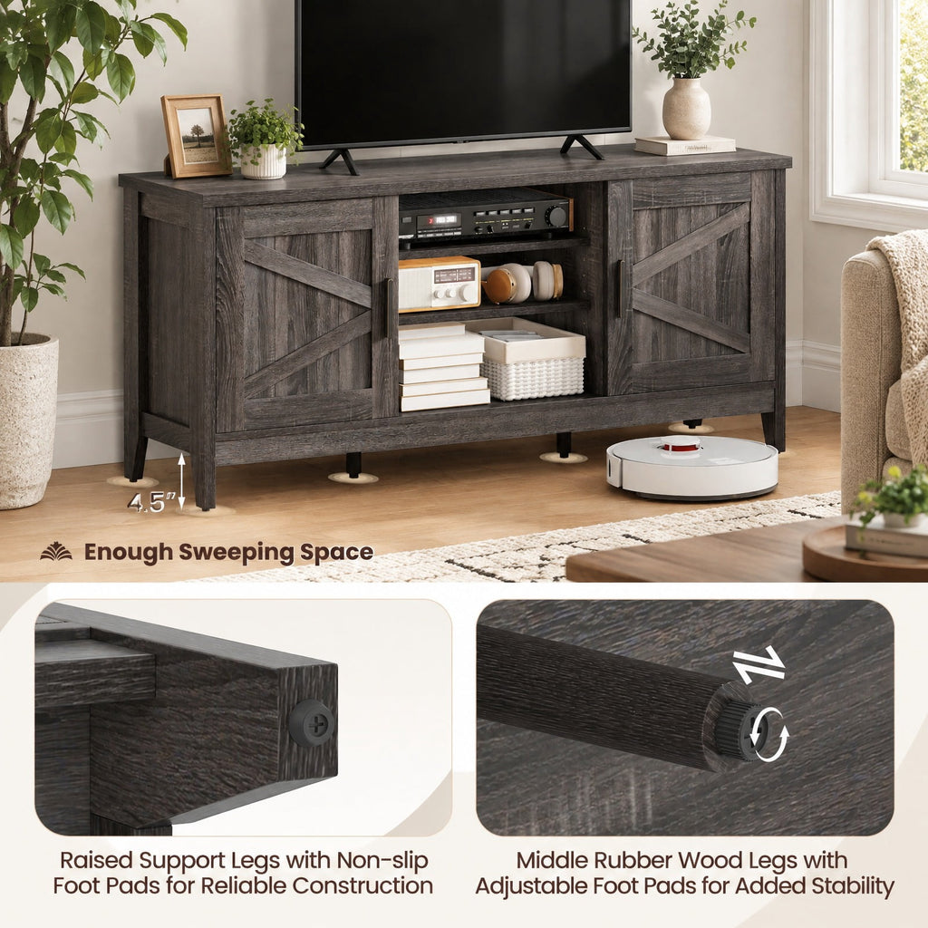 Airfind Farmhouse TV Stand for TVs up to 65 Inch Entertainment Center with 2 Storage Cabinets, 120 lbs Capacity, Engineered Wood Rubber Wood Frame