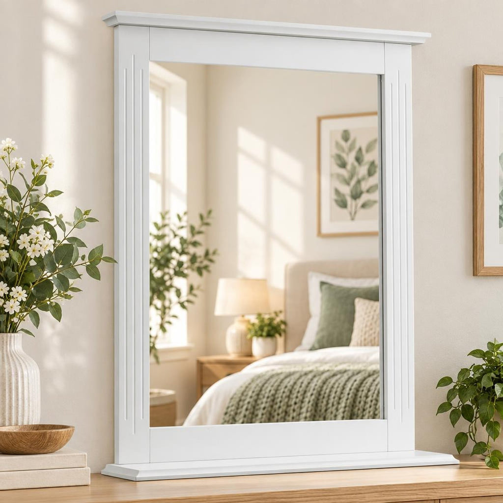 Airfind Wall-Mounted Multipurpose Vanity Mirror with Shelf, MDF Frame, 22.5 x 5 x 27 Footprint, White