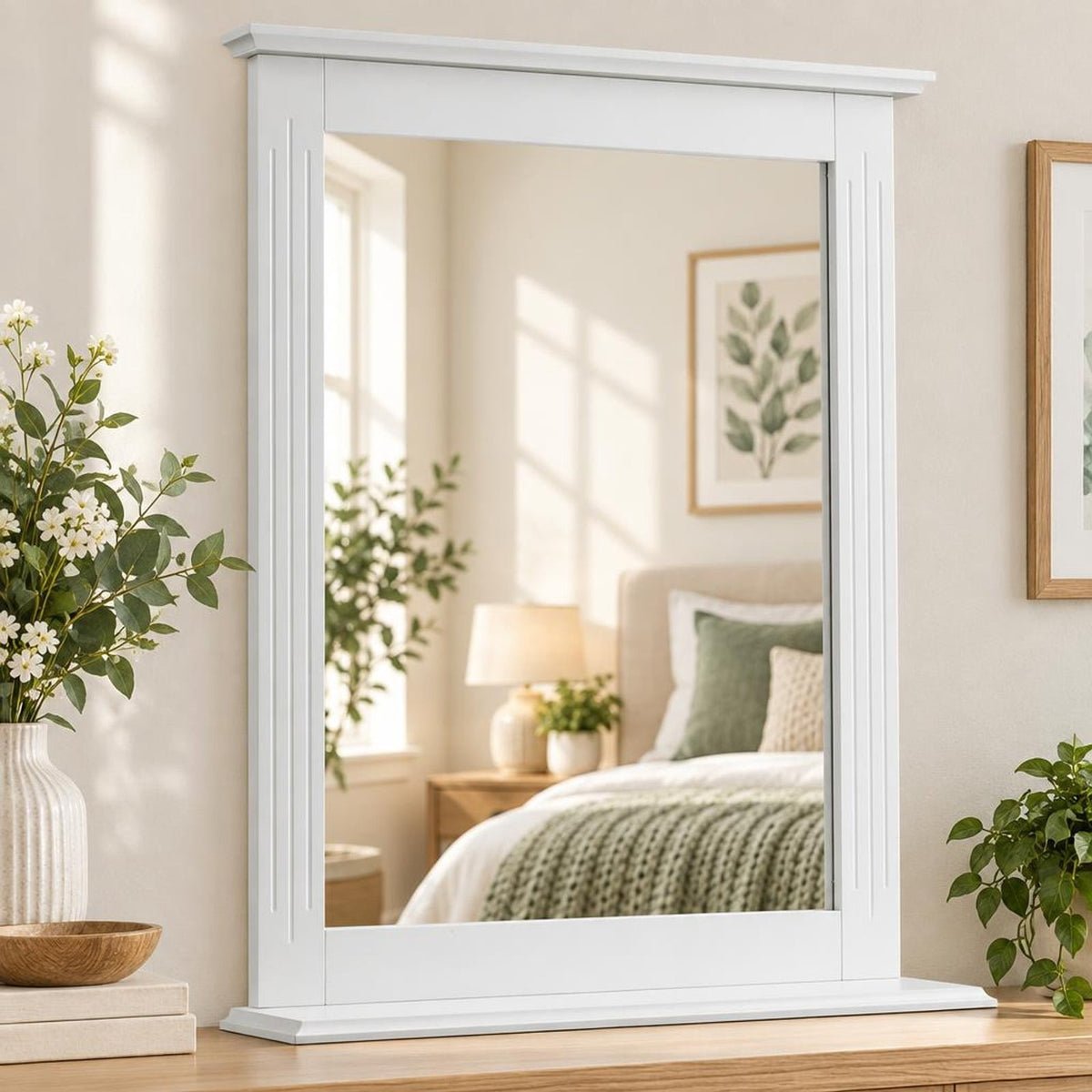 Airfind Wall-Mounted Multipurpose Vanity Mirror with Shelf, MDF Frame, 22.5 x 5 x 27 Footprint, White