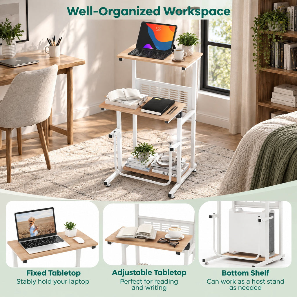 Airfind Standing Desk for Small Space Sit Stand Desk with Height Adjustable Desktop, Engineered wood Frame, 22 x 21 x Footprint, Oak
