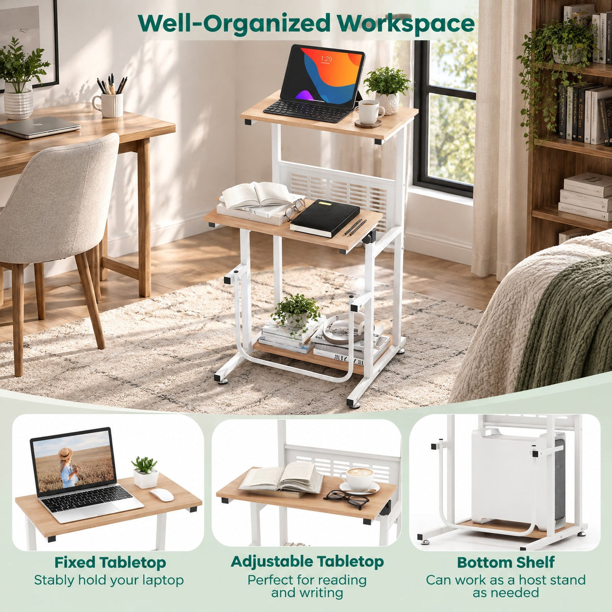 Airfind Standing Desk for Small Space Sit Stand Desk with Height Adjustable Desktop, Engineered wood Frame, 22 x 21 x Footprint, Oak
