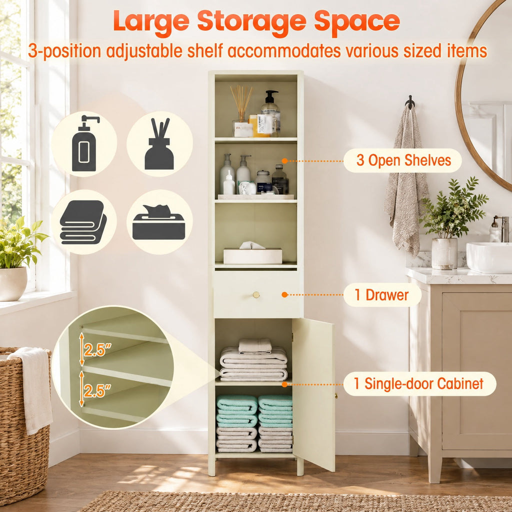 Airfind 67 Inch Tall Bathroom Cabinet Narrow Floor Cabinet with Fluted Door, MDF Frame, 16 Inch x 12 Inch x 67 InchInner Footprint, Beige