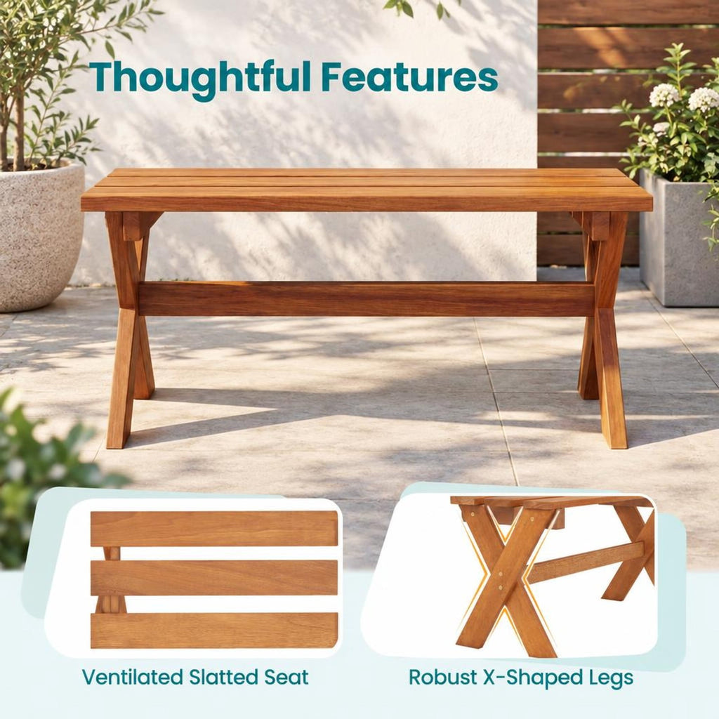 Airfind 36 Outdoor Solid Wood Bench Set of 2 Backless Patio Dining Bench with Teak Oil Finish, 660 lbs Capacity, Hardwood Frame, Wood