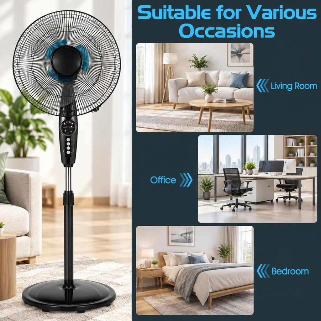 Airfind 16 Inches Adjustable Height Fan with Quiet Oscillating Stand for Home and Office, PP iron Frame, Black