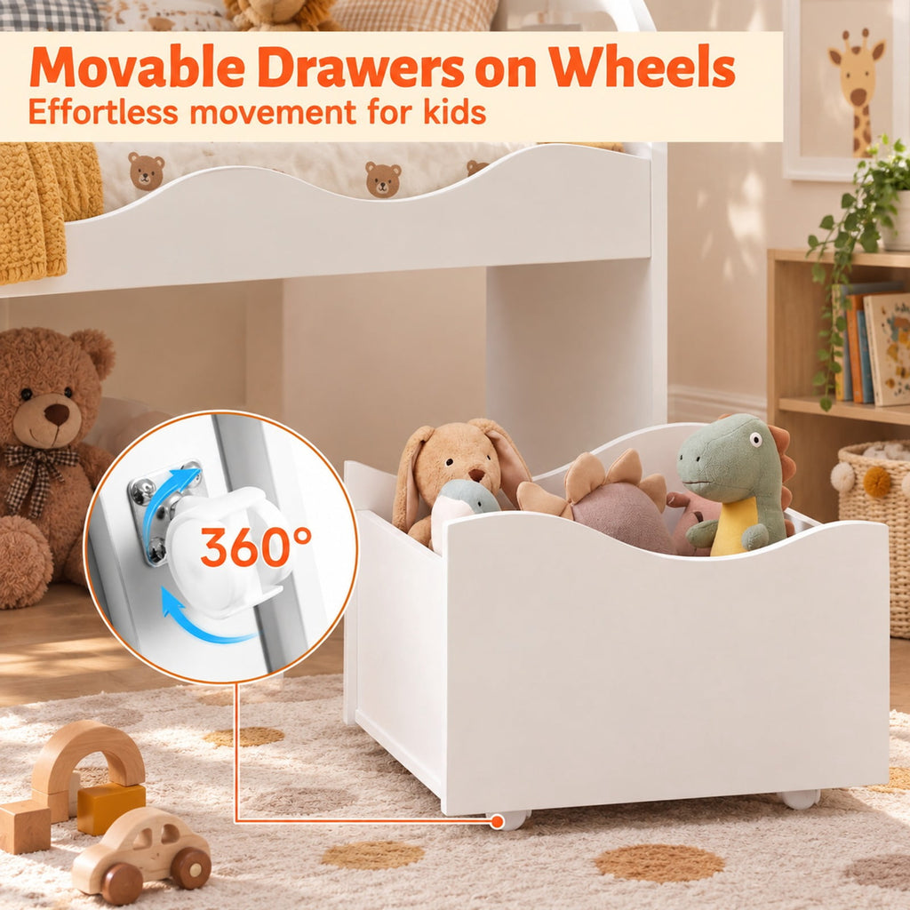 Airfind Kids Toy Wooden Storage Organizer with 2 Rolling Drawers for Kids Room, 11 lbs Capacity, Engineered Wood Frame, White