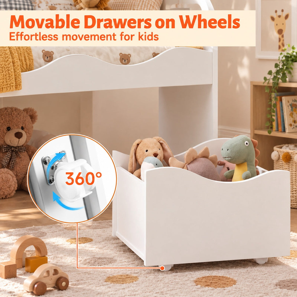 Airfind Kids Toy Wooden Storage Organizer with 2 Rolling Drawers for Kids Room, 11 lbs Capacity, Engineered Wood Frame, White