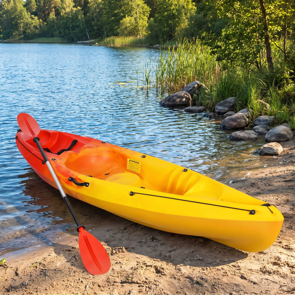 Airfind Single Sit on Top Kayak with Detachable Aluminum Paddle Adjustable Footrest and Bungee Storage for Adults Fishing and Sightseeing, Yellow
