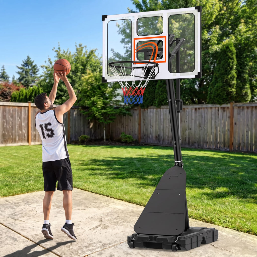 Airfind Portable Basketball Hoop with 4.9 to 10 Foot Adjustable Height Shatterproof PC Backboard Rebounder and Ball Storage for Backyard, Black