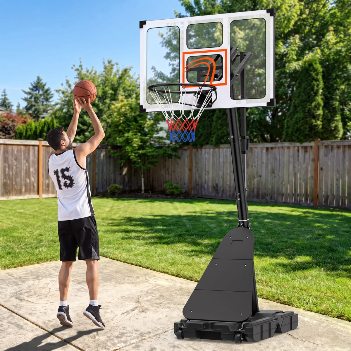 Airfind Portable Basketball Hoop with 4.9 to 10 Foot Adjustable Height Shatterproof PC Backboard Rebounder and Ball Storage for Backyard, Black