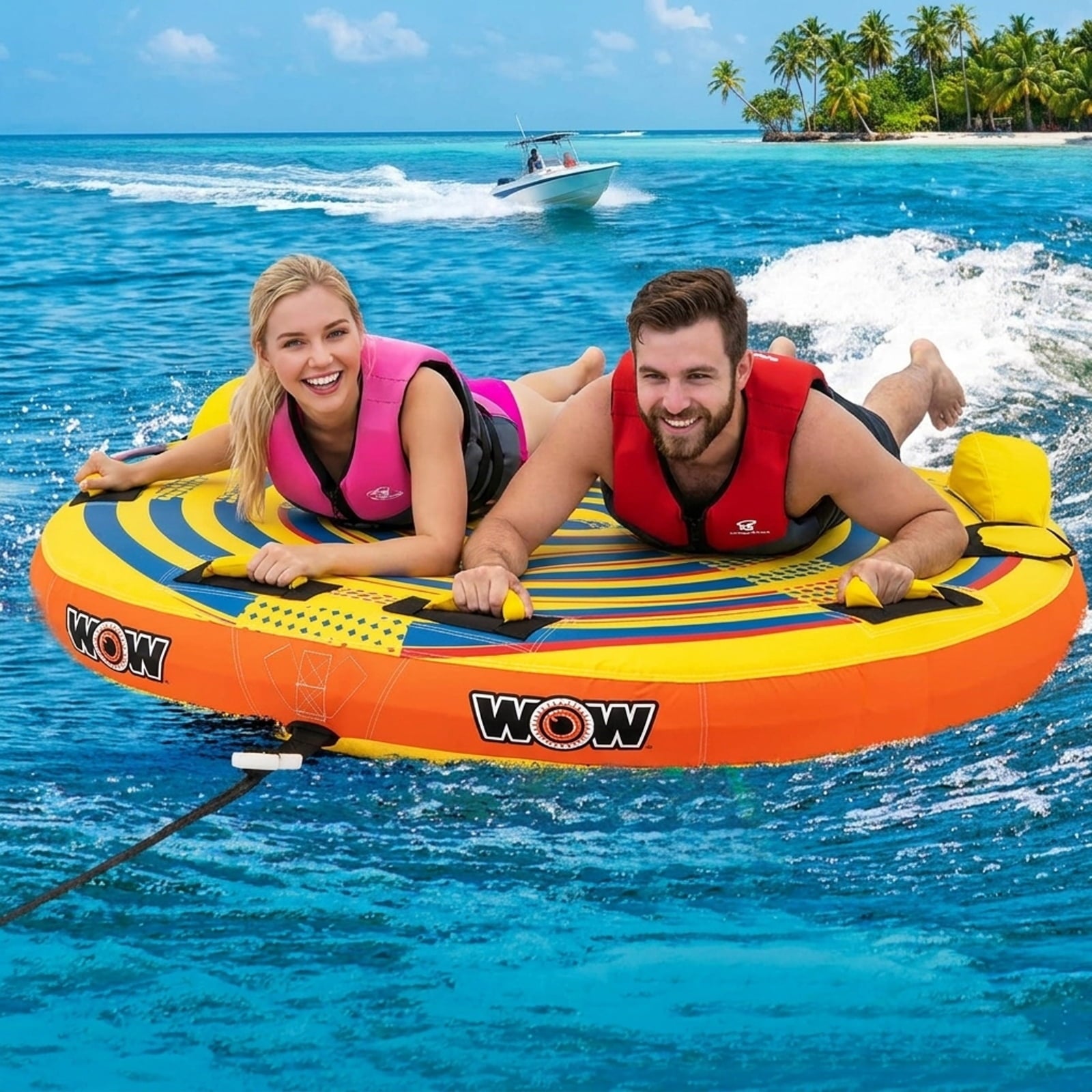 Airfind Heavy-Duty Inflatable Towable Tube for Boat Excursions, Yellow