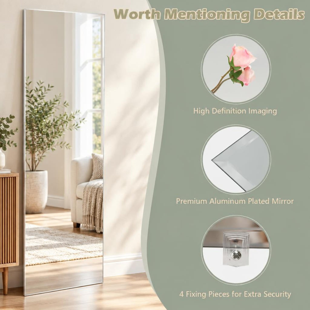 Airfind 43 x 15 Inch Wall Mounted Frameless Full Length Mirror, Glass Frame, 43 Inch x 15 Inch Footprint, Silvery