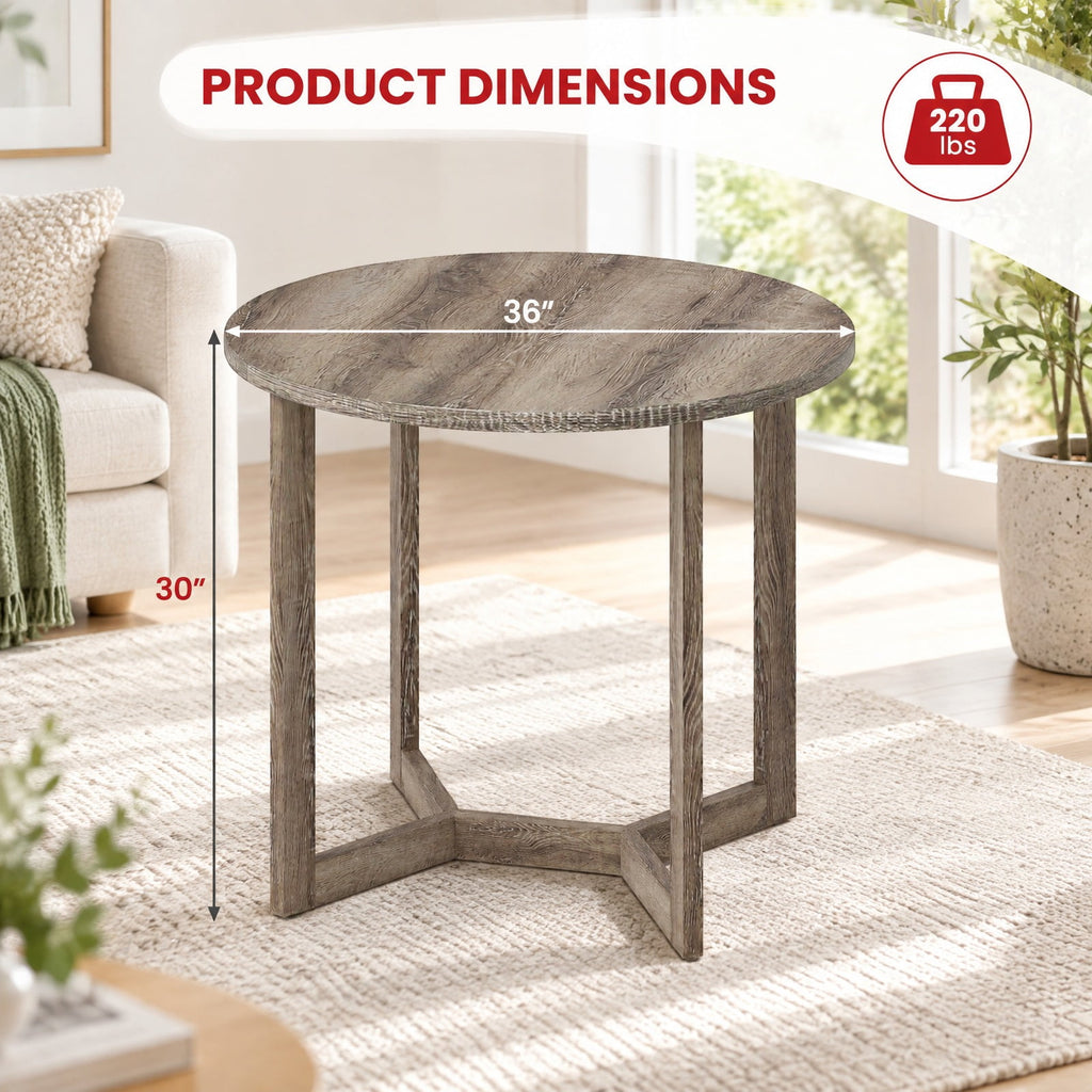 Airfind 36 Inch Round Wood Dining Table for 2-4 People with Wing-shaped Pedestal Base, 220 Lbs Capacity, Rubber Wood Mdf, 36 Inch X 30 Inch, Gray