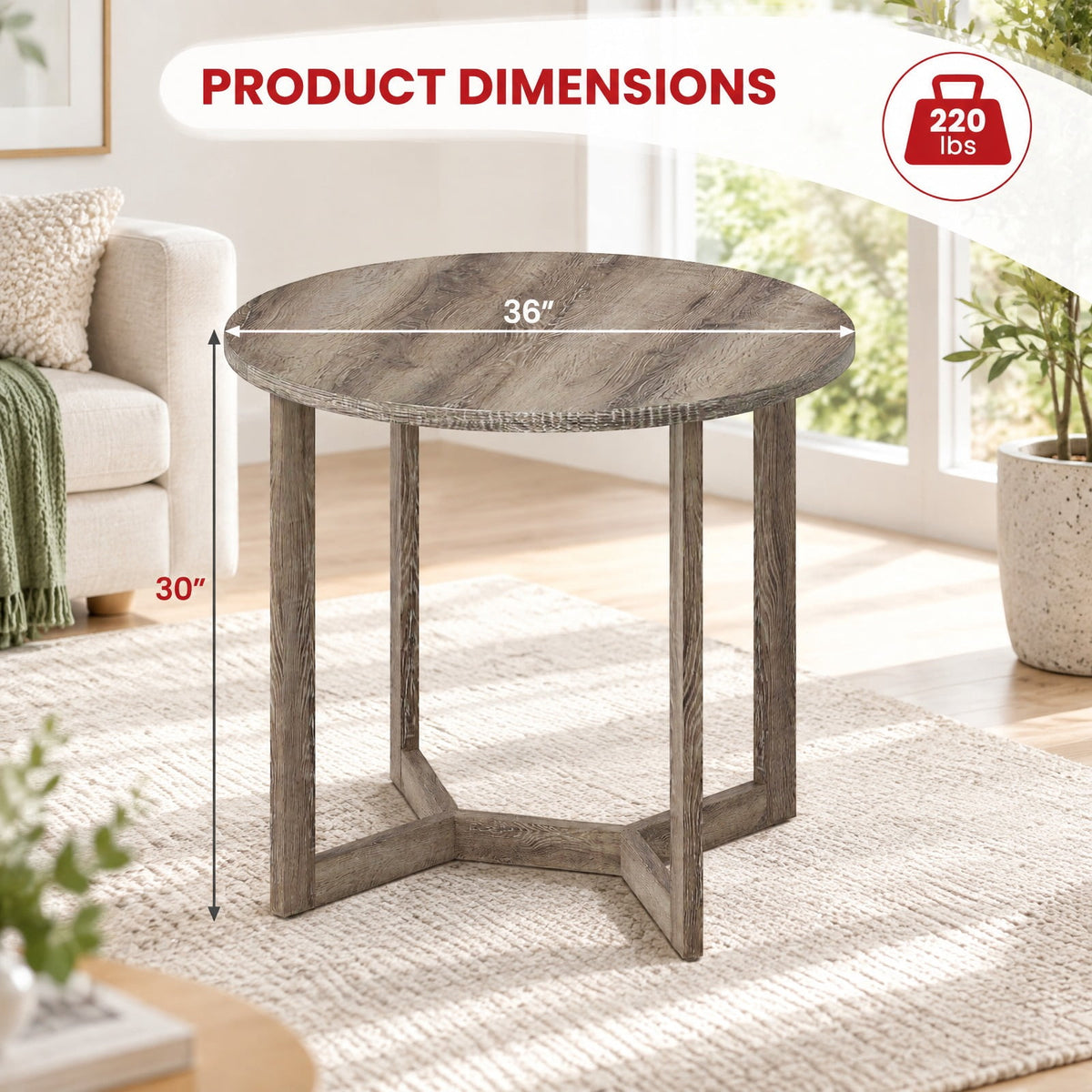 Airfind 36 Inch Round Wood Dining Table for 2-4 People with Wing-shaped Pedestal Base, 220 Lbs Capacity, Rubber Wood Mdf, 36 Inch X 30 Inch, Gray