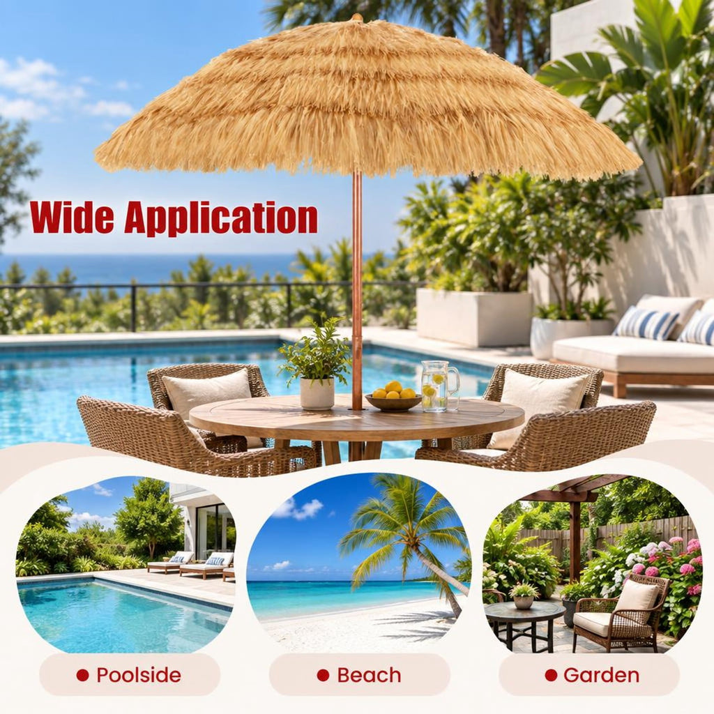 Airfind 6.5 Feet Portable Thatched Tiki Beach Umbrella with Adjustable Tilt for Backyard, PP Frame, Khaki