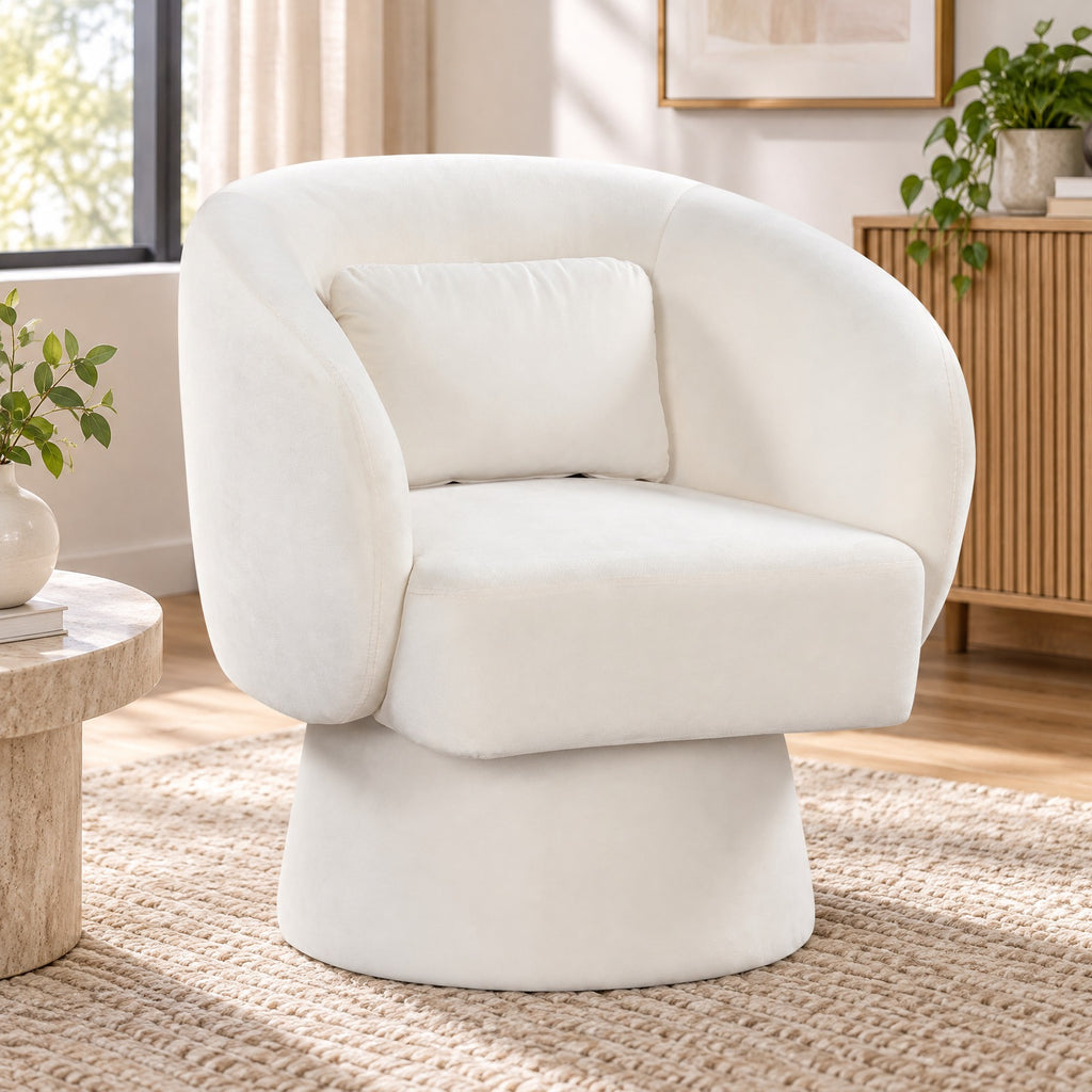 Airfind Swivel Accent Chair Upholstered Barrel Chair with Curved Back and Removable Lumbar Pillow, 400 lbs Capacity, 28.5 x 26.5 x 30.5 Footprint