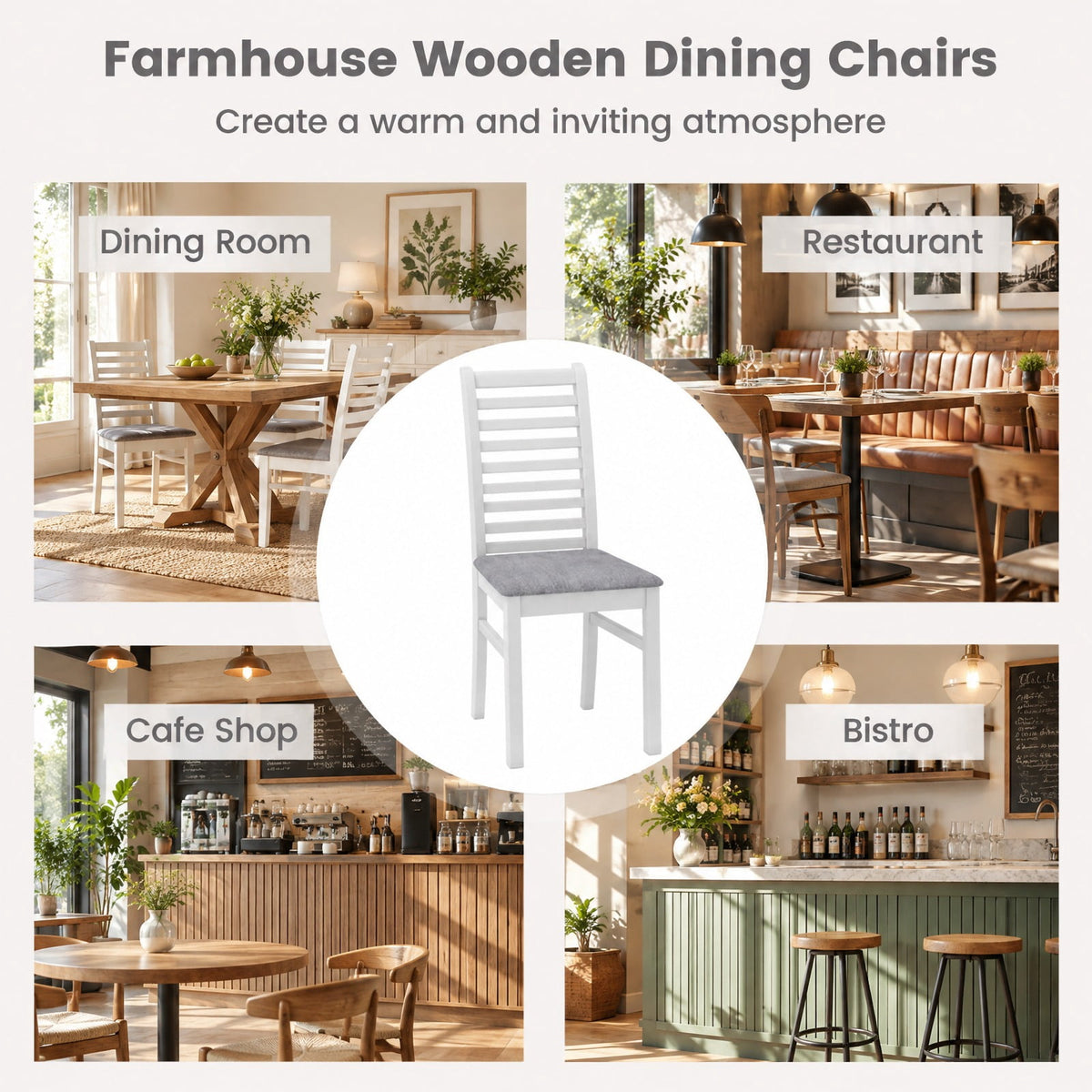 Airfind Set of 2 Wooden Dining Chair with Rubber Wood Legs for Living Room, 400 lbs Capacity, Rubber Wood Frame, 16 x 21 x 37 Footprint, White