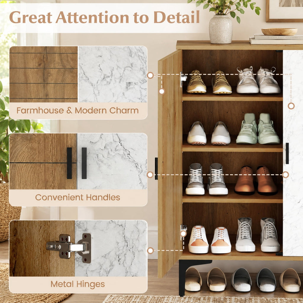 Airfind 4 Tier Farmhouse Shoe Storage Cabinet with Removable Shelves and Metal Legs, 180 lbs Capacity, Engineered Wood MDF Metal Frame