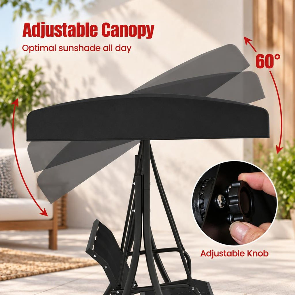 Airfind 3-Seat Patio Swing Chair with Adjustable Canopy, 800 lbs Capacity, Metal Frame, 75 Inch x 48 Inch x 67 Inch Footprint, Black