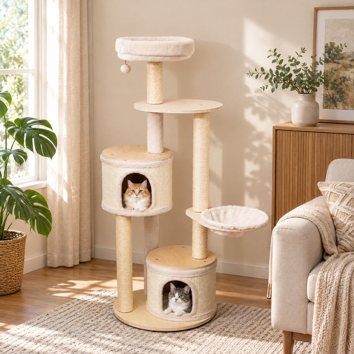 Airfind Wooden Kitten Tower with Sisal Scratching Posts and 2 Condos, 33 lbs Capacity, Plywood Sisal Plush Sponge Bamboo Engineered Board MDF Frame