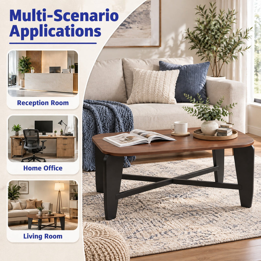 Airfind Modern Coffee Table with Rubber Wood Cross-Leg Base Rectangular Center Table, Walnut, Dimensions 35.5 x 22 x 15Ground Clear
