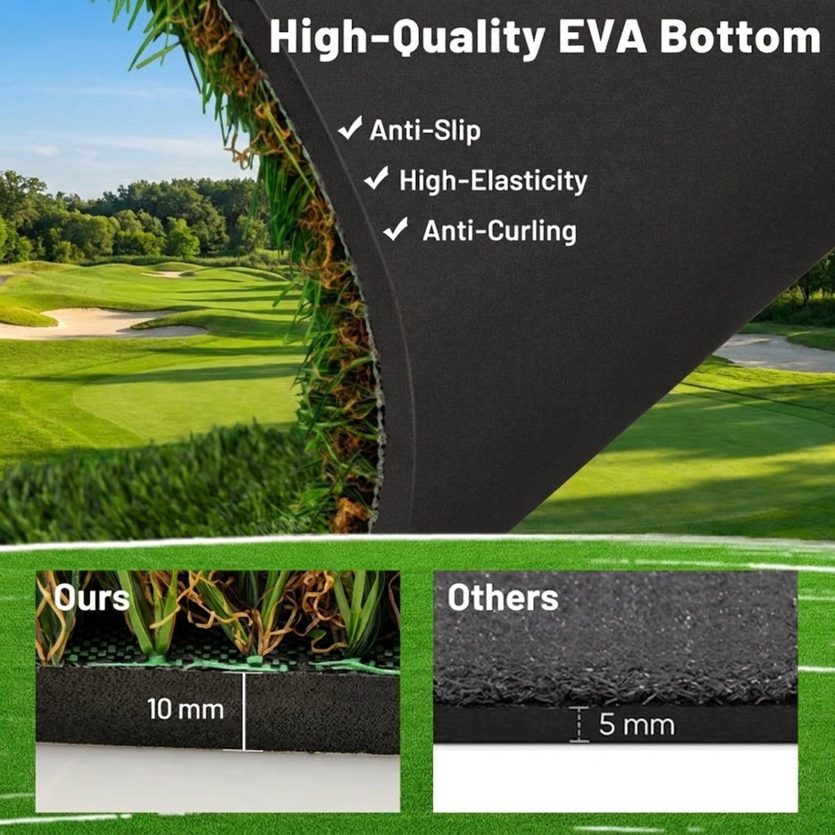 Airfind Foldable Golf Chipping Mat with realistic turf and multiple target holes for backyard practice plus portable case and easy roll-up storage, Green