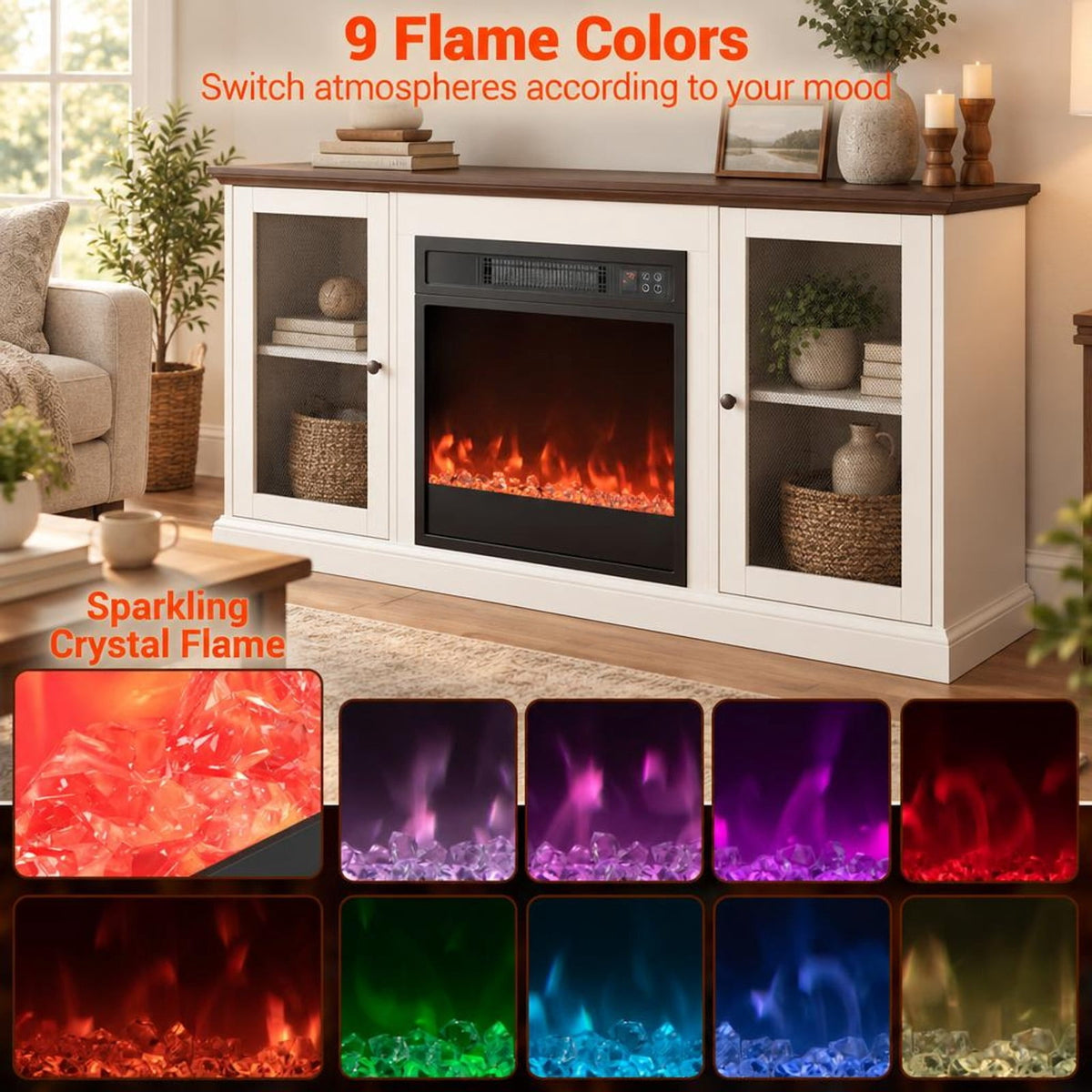 Airfind 5000 BTU 18-Inch Electric Fireplace Insert featuring Remote Control and Brightness, Metal Tempered Glass PP Frame, Black