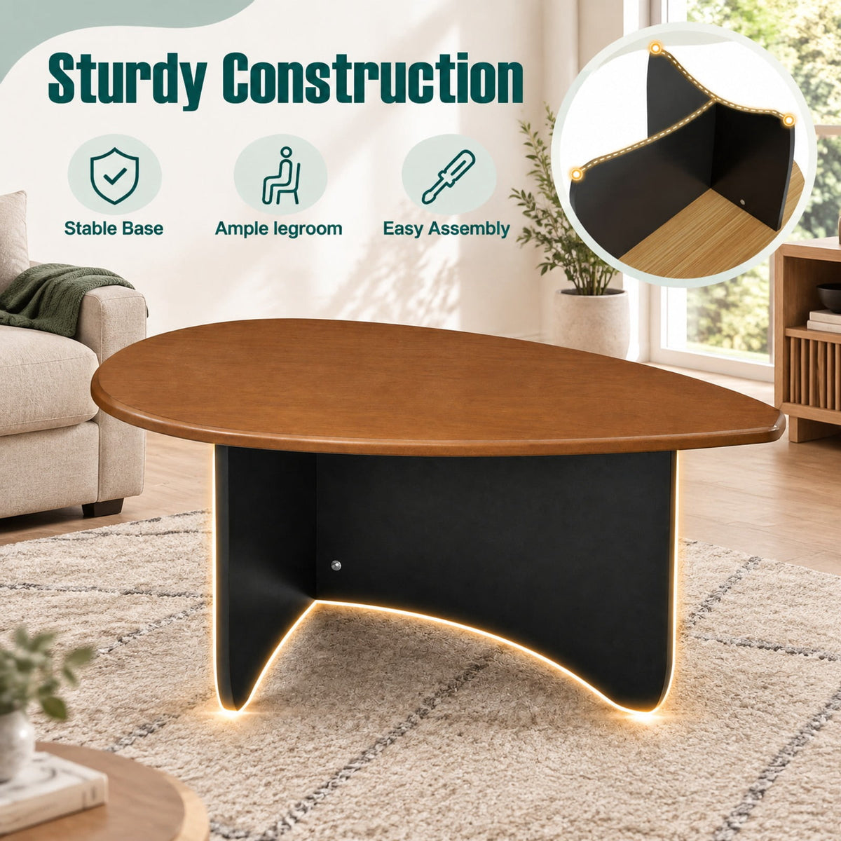 Airfind Oval Coffee Table Mid Century Modern Accent Table Low Profile Wooden Center Table, 35.5 x 21.5 x 15Weight Footprint, Walnut