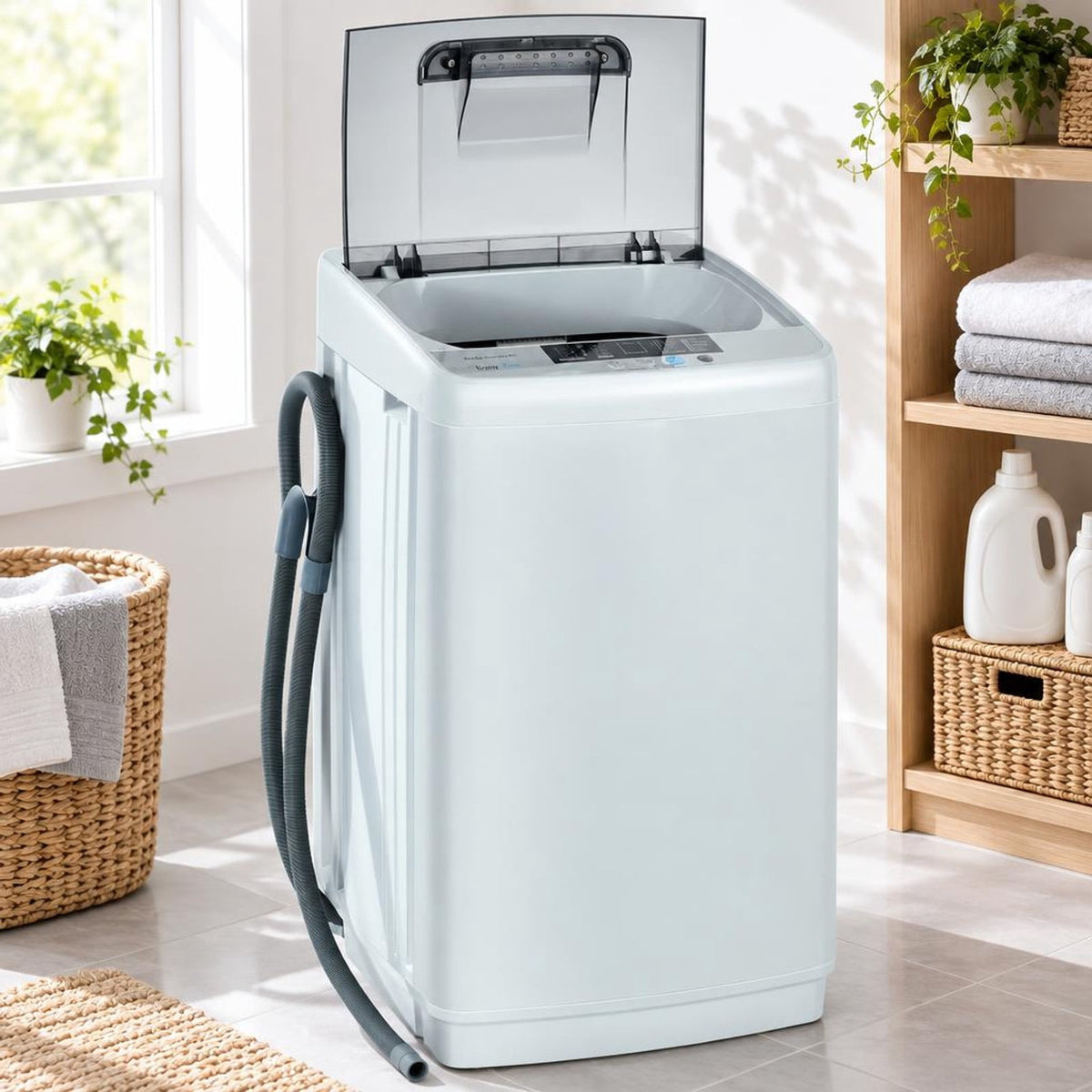 Airfind 8.8 lbs Portable Full-Automatic Laundry Washing Machine with Drain Pump, PP Stainless Steel Frame, 18 Footprint, Grey