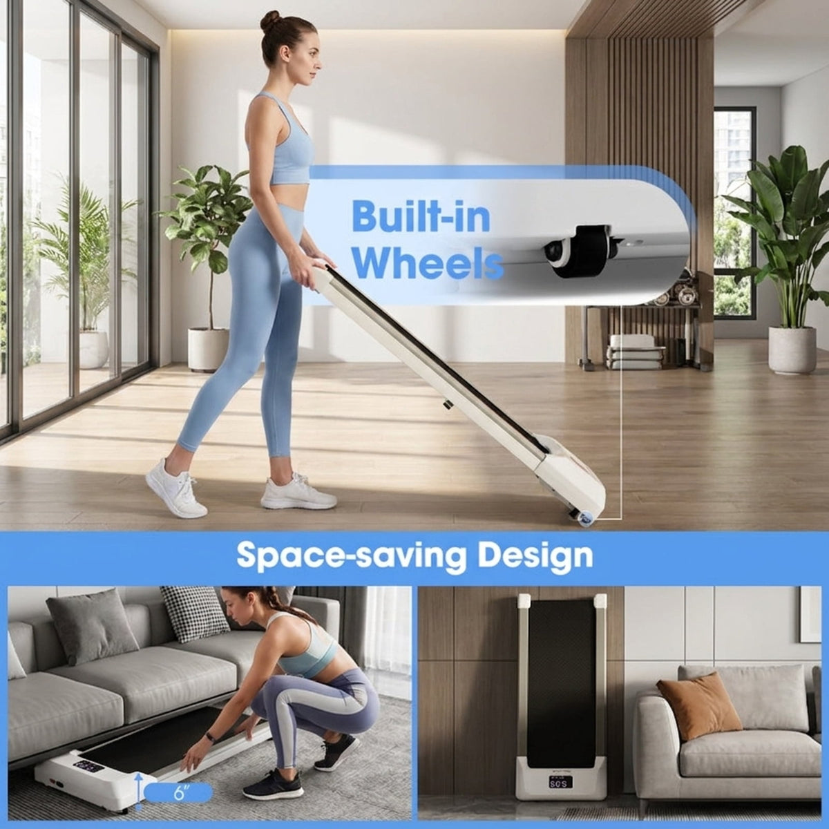 Airfind 3-in-1 3HP Folding Treadmill for home with smart app and incline plus Bluetooth speaker and heart rate monitor for walking and running, White