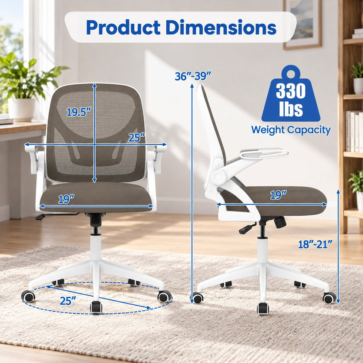 Airfind Ergonomic Computer Desk Chair with Lumbar Support and Flip-up Arms, 330 lbs Capacity, PP Metal Mesh Plywood Sponge Frame, Gray